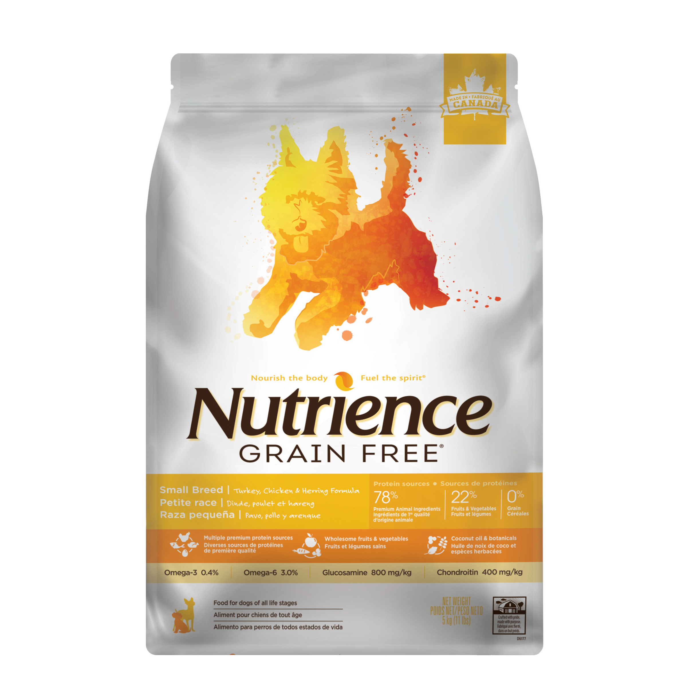Aliment Nutrience Sans grains pour chiens de petite race, Dinde, poulet et hareng