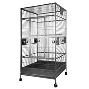 Cage HARI  à toit plat pour perroquets, noir et gris argenté antique, L. 99 x l. 99 x H. 190 cm (39 x 39 x 75 po)