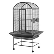 Cage HARI à toit en dôme pour perroquets, noir et gris argenté antique, L. 71 x l. 56 x H. 159 cm (28 x 22 x 62,5 po)