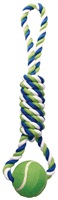 Corde de coton Dogit en spirale avec balle de tennis, bleu, vert lime et blanc, 46 cm (18 po)