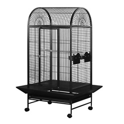 Cage HARI à toit en dôme pour perroquets, noir et gris argenté antique, L. 71 x l. 56,5 x H. 158 cm (28 x 22 x 62 po)
