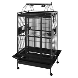 Cage HARI à toit avec aire de jeu pour perroquets, noir et gris argenté antique, L. 91 x l. 71 x H. 174 cm (36 x 28 x 68,5 po)